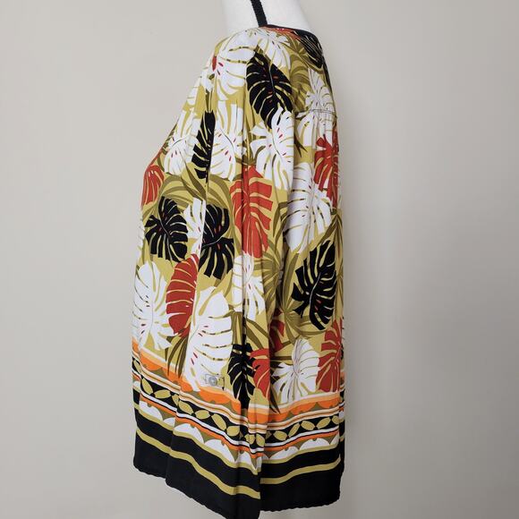 Ruby Road PXL Tie Front Blouse 3/4 Tab Sleeve V-Neck 6 Button Front Tropical - Picture 7 of 16